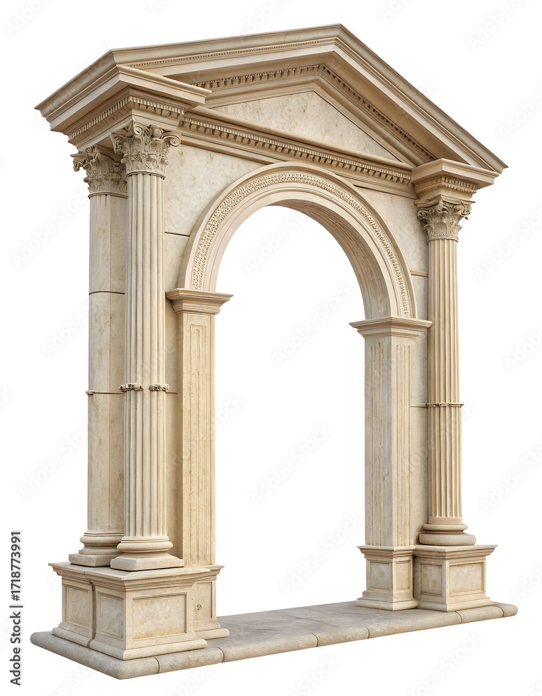 Fototapeta premium Classic antique gate with pillars isolated white or transparent backgroun
