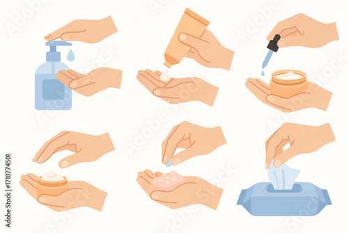 Flat Hygiene and Skincare Hand Icon Collection in Pastel Minimal Style