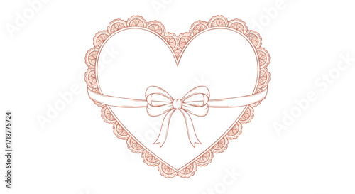 Delicate heart illustration with lace edging and ribbon bow, perfect for romantic designs, weddings, or Valentine's Day greetings with a sweet, classic style