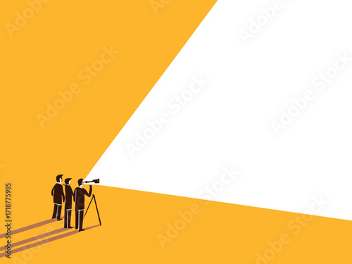 Businessman leader banner holding binoculars with broad vision

