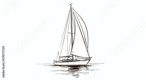 Serene sailboat illustration sailing on calm waters perfect for nautical designs, travel brochures, or coastal themed projects, stylish and clean design