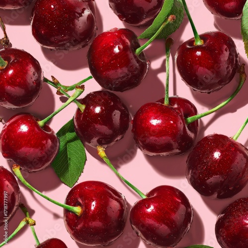 A collection of vibrant red cherries, showcasing their juicy and ripe appeal.