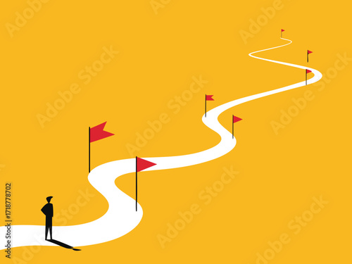 Planning, Strategy, Business Project. Businessman standing at the beginning of the road path


