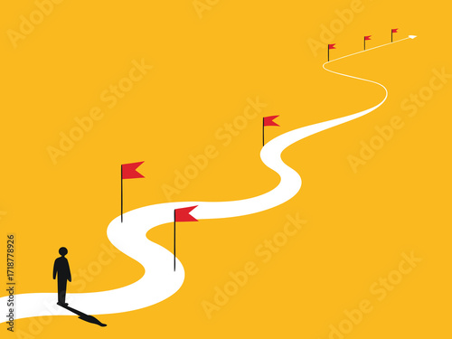 Planning, Strategy, Business Project. Businessman standing at the beginning of the road path

