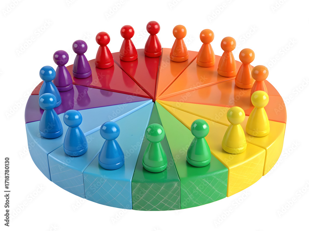 Obraz premium Colorful game pieces arranged on a circular rainbow color chart isolated on transparent background