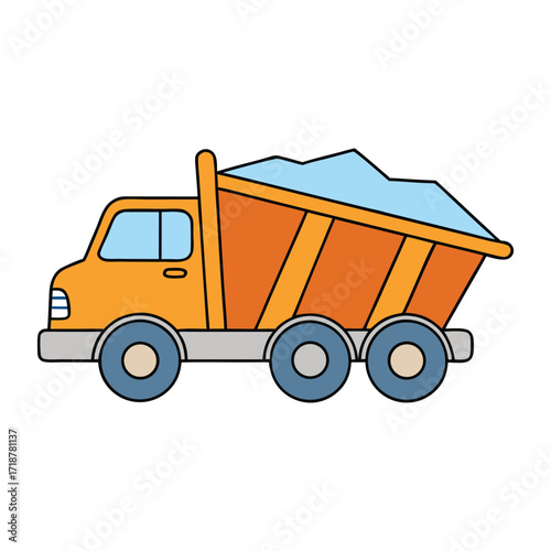 A dump truck is a heavy-duty vehicle with a large open-box bed, used to transport and unload materials like sand, gravel, or debris by lifting its rear container.
