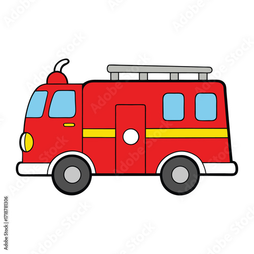 A fire truck is a bright red emergency vehicle equipped with ladders, hoses, and tools, rushing to fight fires, rescue people, and keep communities safe.
