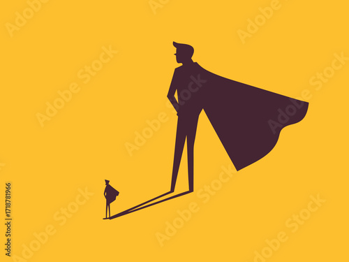 Courage and success. Business with superhero shadow, symbol of superpower

