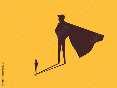 Courage and success. Business with superhero shadow, symbol of superpower

