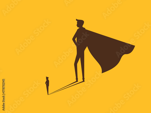 Courage and success. Business with superhero shadow, symbol of superpower

