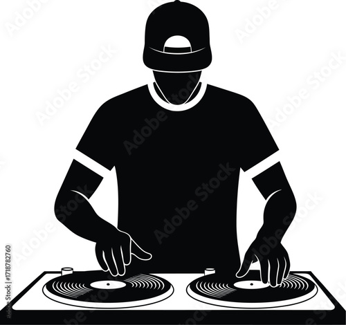 Dj silhouette vector turntable music mixer party clubbing
