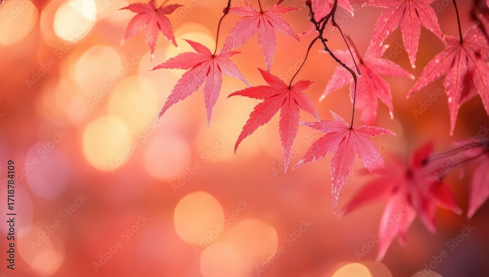 Fototapeta premium Vibrant Autumn Leaves Against Soft Bokeh Background