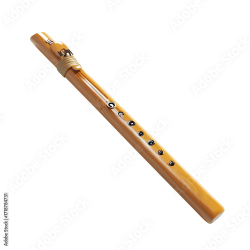 3D Render of a Wooden Native American Flute Isolated on Transparent Background