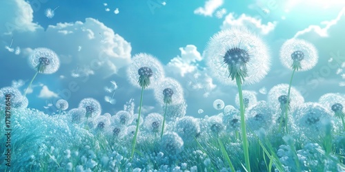 Dandelions Bloom under Sky, Representing Natural Beauty and Peaceful Day