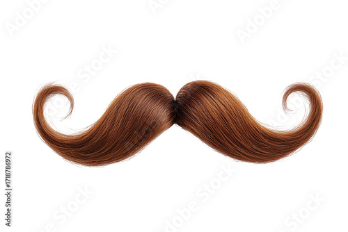 Brown curly moustache isolated on transparent background. Majestic chestnut brown hair mustache curled at the ends isolated on white background.