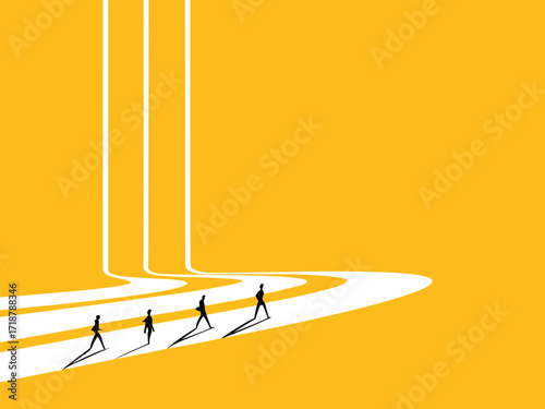 Unity for success. Businessman team walks on the same path

