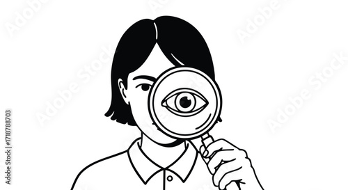 Observant person meticulously examining with a magnifying glass, searching for details and insights in a professional setting