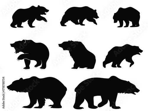 Vector bear silhouette, symbol stock market downturn on transparent background

