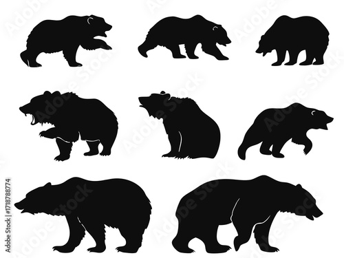 Vector bear silhouette, symbol stock market downturn on transparent background

