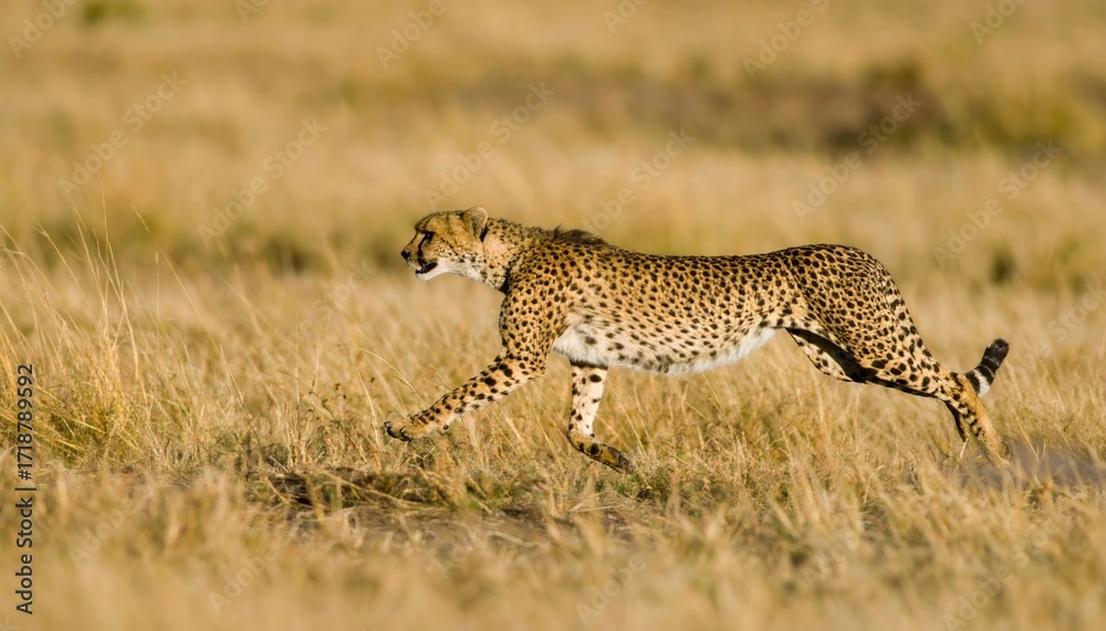 Fototapeta premium a slender leopard is running, its sharp gaze fixed on the viewer