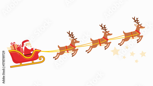 Santa claus with reindeer and gifts. Christmas season. Vector illustration

