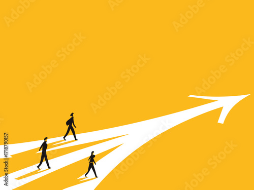 Same goal. Different businessmen walk the same path for opportunities

