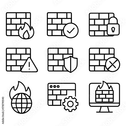 Collection of Firewall Icons with Various Security States.