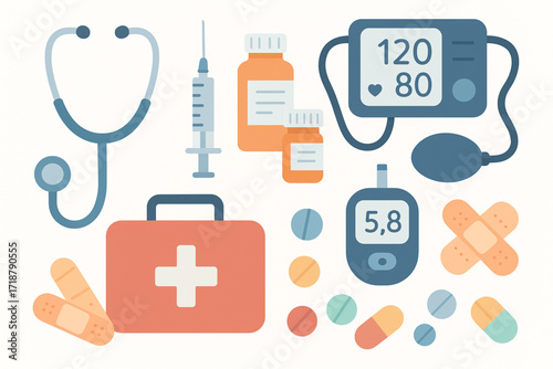Flat Medical and Healthcare Icon Collection in Minimal Pastel Vector Style