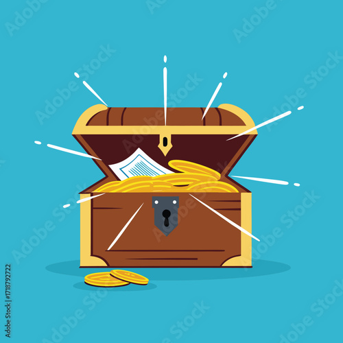 The book in the treasure chest. The concept of knowledge is a valuable treasure

