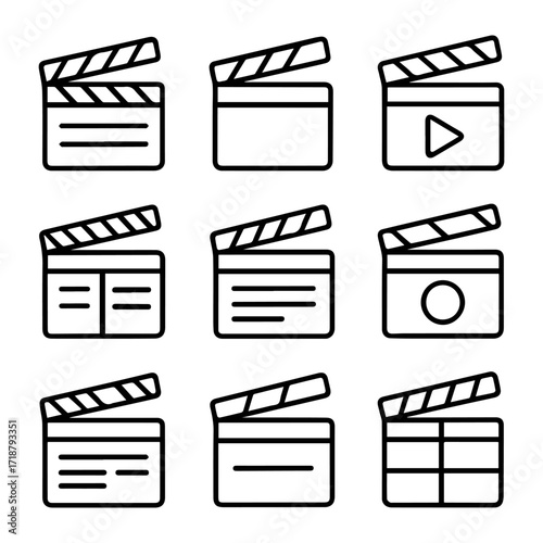 Diverse Clapperboard Icons with Unique Symbols for Film Production and Media.