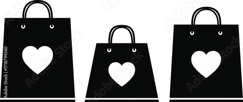 Black shopping bags with heart vector graphic design element