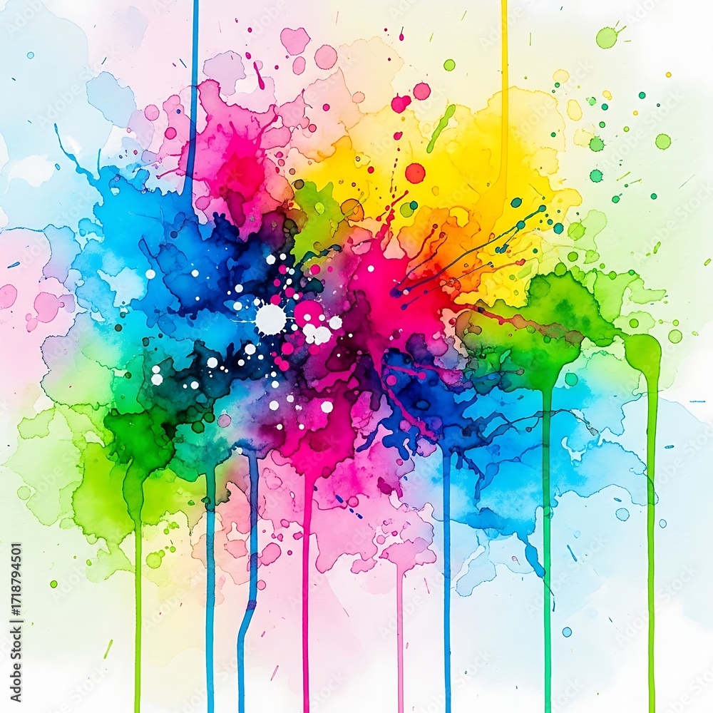Fototapeta premium Vibrant watercolor eruption with spectrum hues artistic expressions