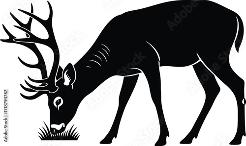 Black deer silhouette grazing wildlife animal vector design