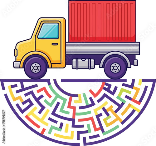 Delivery truck shipping container maze logistics transportation