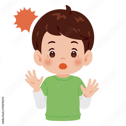 驚く男の子の上半身イラスト／An illustration of a surprised boy's upper body