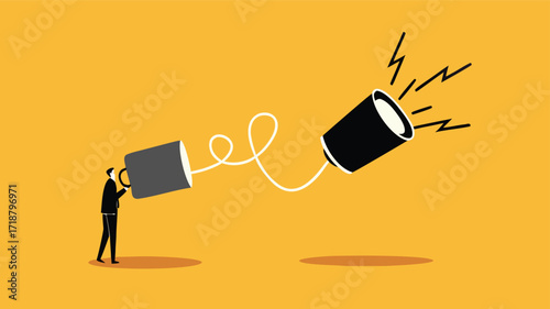 Announcement. Business communication. Businessman talking on a can phone

