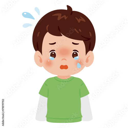 泣く男の子の上半身イラスト／An illustration of a crying boy's upper body