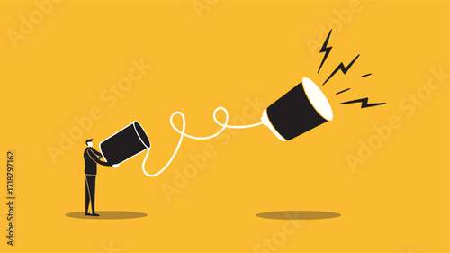 Announcement. Business communication. Businessman talking on a can phone


