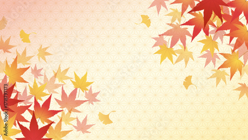 秋の和風の背景／紅葉と和柄