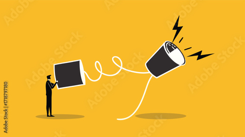 Announcement. Business communication. Businessman talking on a can phone

