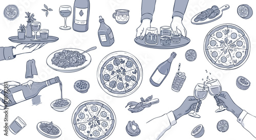 Celebrate delicious moments with vibrant pizza, pasta, and wine, perfect for restaurant promotions and culinary art