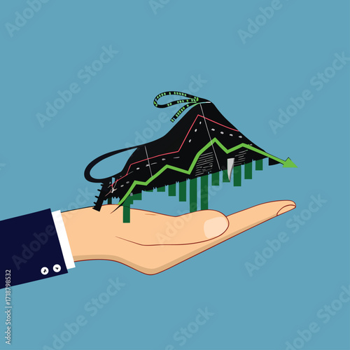 Businessman hands and the bull market. Stock market trend up. Vector illustration

