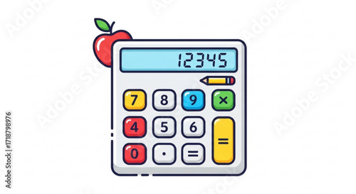 Illustration of calculator with apple for education math learning calculating accounting finance and school work