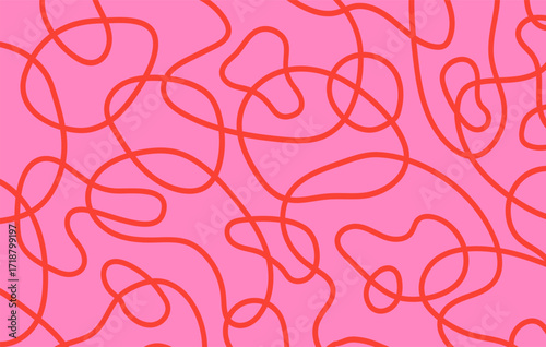 Abstract horizontal  background with linear waves. Trendy vector illustration in style retro 60s, 70s. Red and pink colors	
