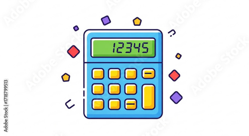 Blue calculator vector illustration for mathematical calculations and financial accounting management tool use