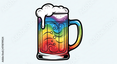 Colorful beer mug vector illustration with rainbow colors and frothy head for bar and pub designs