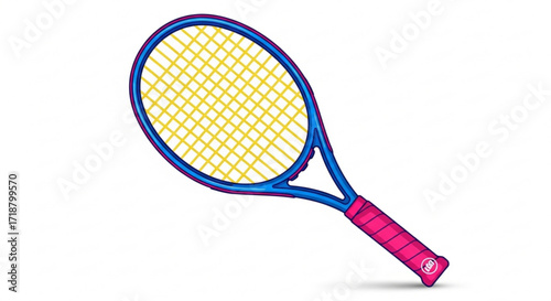 Illustration of a tennis racket with yellow strings and a pink handle perfect for sports enthusiasts design 100