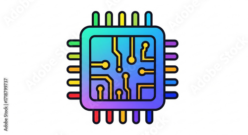 Colorful cpu chip processor vector illustration for technology and computer science design projects