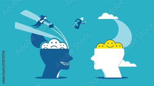 Businesswoman change their attitude from negative to positive. business concept


