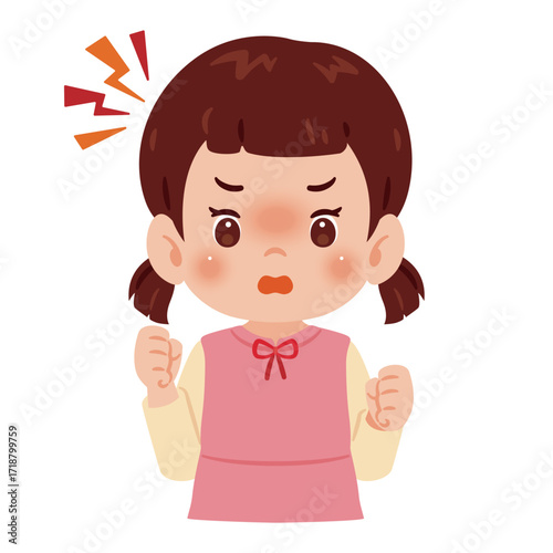 怒る女の子の上半身イラスト／An illustration of an angry girl's upper body